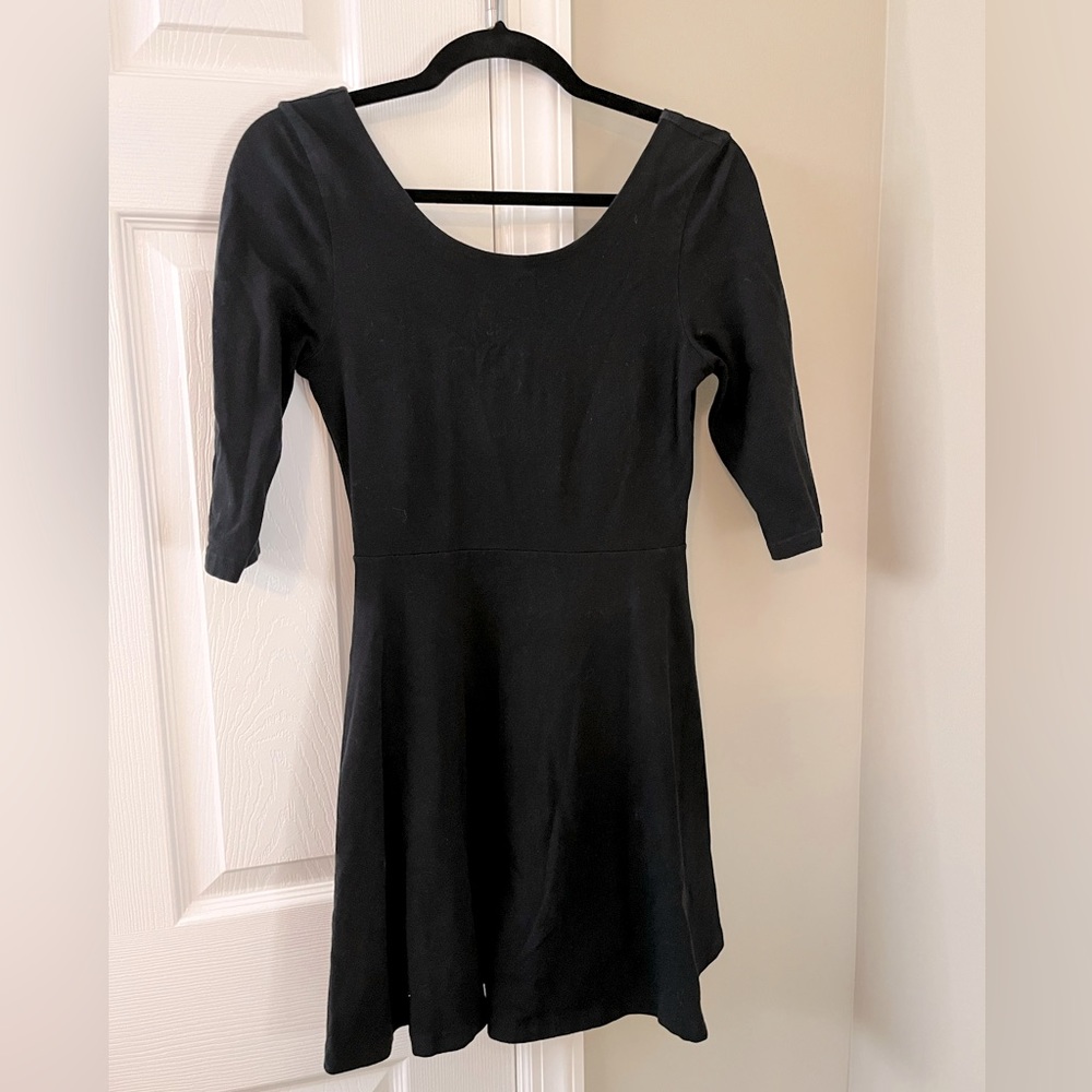 Black Long Sleeve Skater Dress with Exposed Zipper Size Small